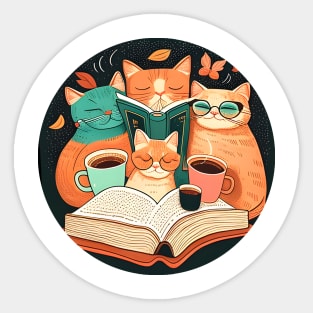 Coffee Cat Cute Kitten Reading Book - Funny Cat Coffee Sticker